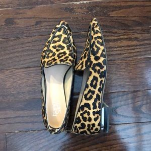 Franco Sarto Leopard Calf Hair Pointy Toe Flats, Size 9